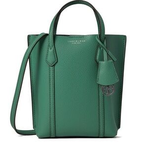 NWT Tory Burch Perry Mini N/S Leather Tote Patina Green